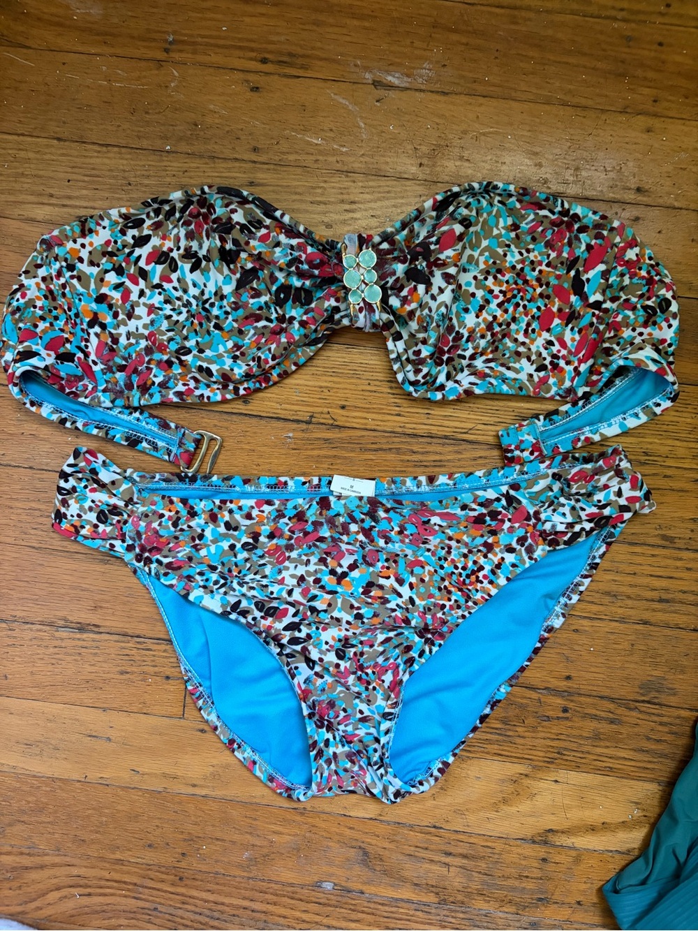 Turquoise Multi Color Bandeau Bikini Set